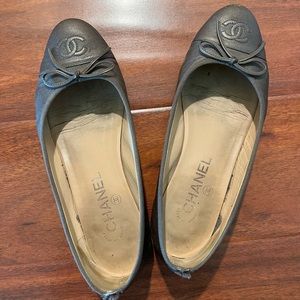Used Authentic Chanel Ballet Flats Metallic Grey Size 37